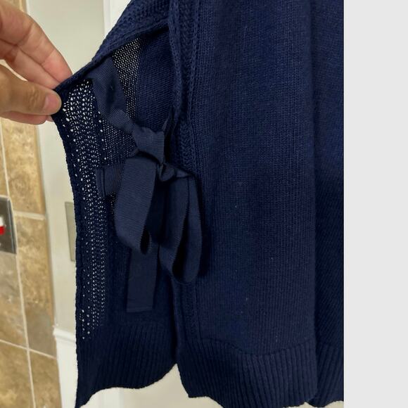Banana Republic Italian Yarn Navy Blue Crewneck Tunic Sweater Crochet Bow Lrg - Picture 5 of 9